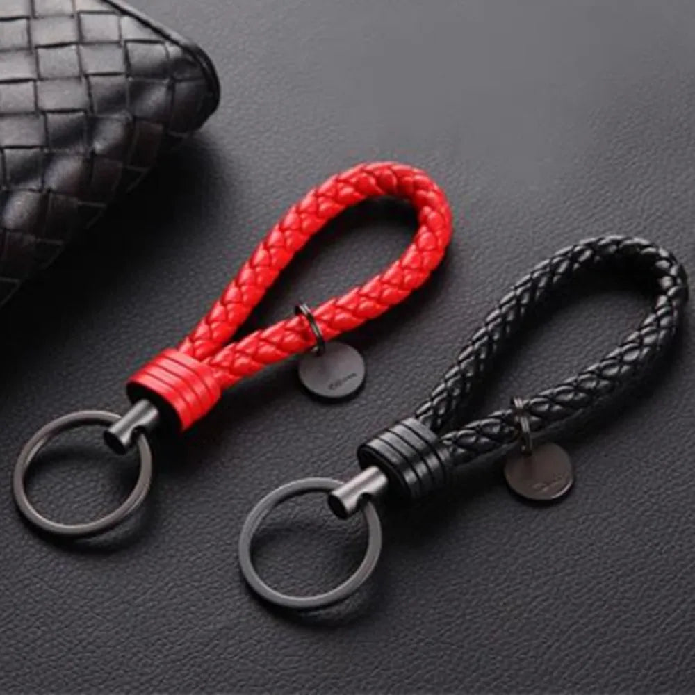 1 PCS PU Leather Braided Woven Rope Keychain