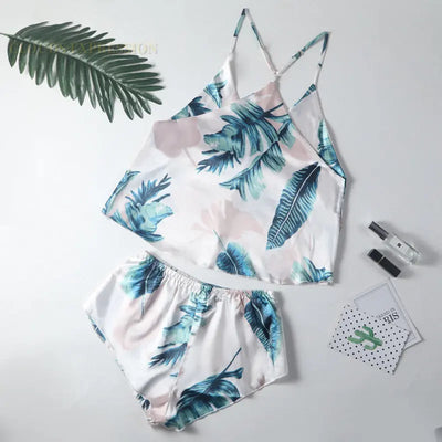 Faux Silk Polyester PJ Sexy Sling Pajama Sets Homewear