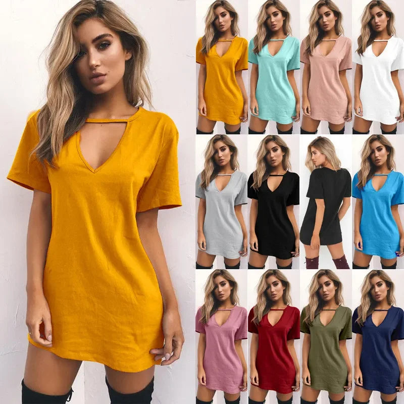 Sexy Casual Solid Short Sleeve V-neck Dresses