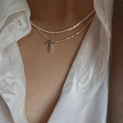 Silver Color Sparkling Necklace For Women Trendy Clavicle Chain