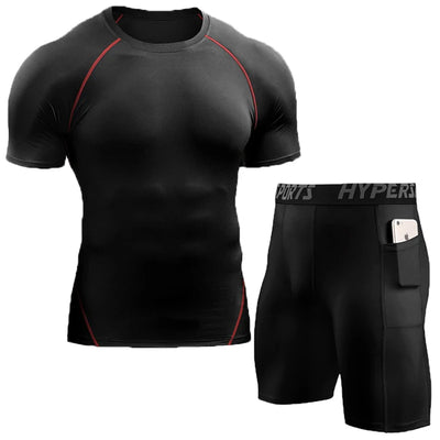 Men's Sport Tracksuit Summer Compression T-Shirts+Short Sportswear Gym fitness