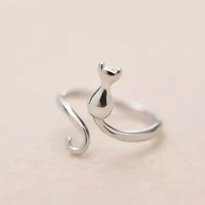 Huitan Silver Color Cat Ring for Women Opening Resizable Animal Rings