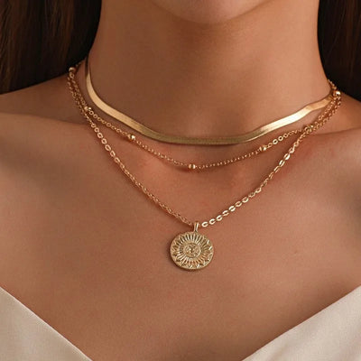 Silver Color Multi-layer Flowers Pendant Necklace