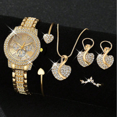 Women's Quartz Watch Gold Luxury Women Ring Necklace Earring