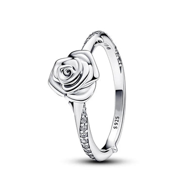 New in 925 Sterling Silver Rose Flower Statement Ring