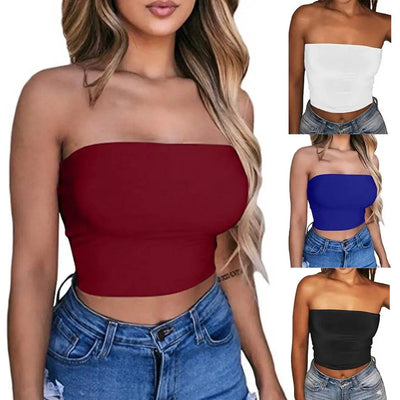 Women Solid Color Tube Tops