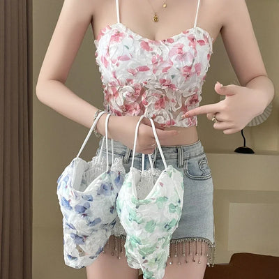 Rose Floral Lace Crop Tops Women Bra Mesh Tube Top