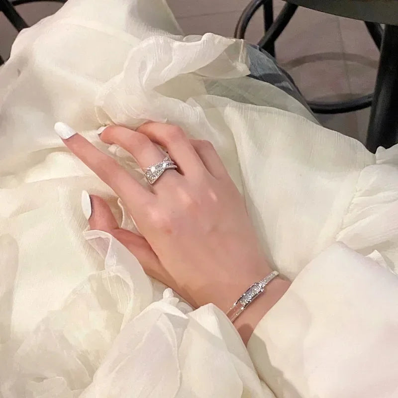 Silver Color Micro Zircon Open Bangle for Women