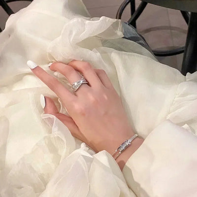Silver Color Micro Zircon Open Bangle for Women