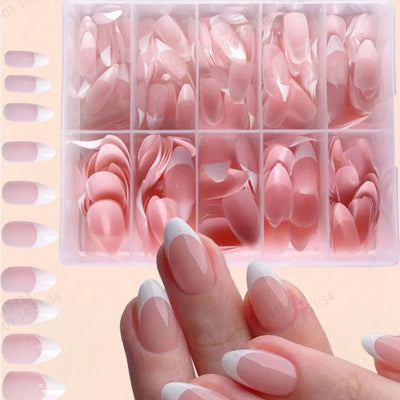 120pcs -box Almond  White French Fake nails for Stylish Women & Girls,