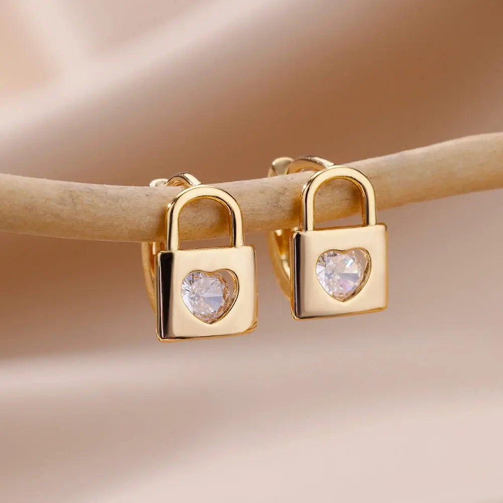 Heart lock earrings