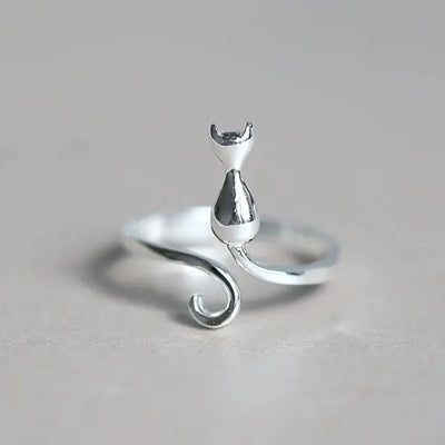 Huitan Silver Color Cat Ring for Women Opening Resizable Animal Rings