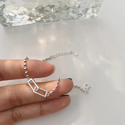 Silver Geometric Square Round Bead Bracelet