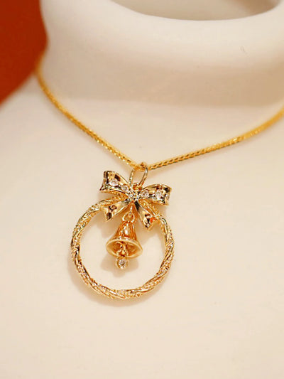 Solid silver S925 women's jewelry, bow, jingle, circle, sweet necklace,