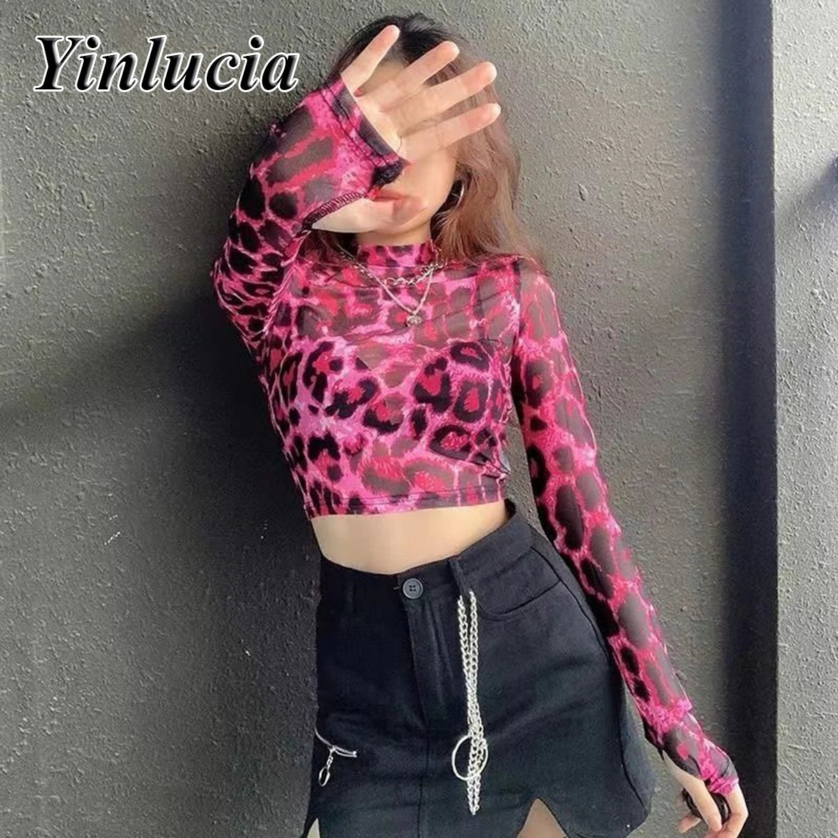 Pink Leopard Elastic Slim Tee printed tops