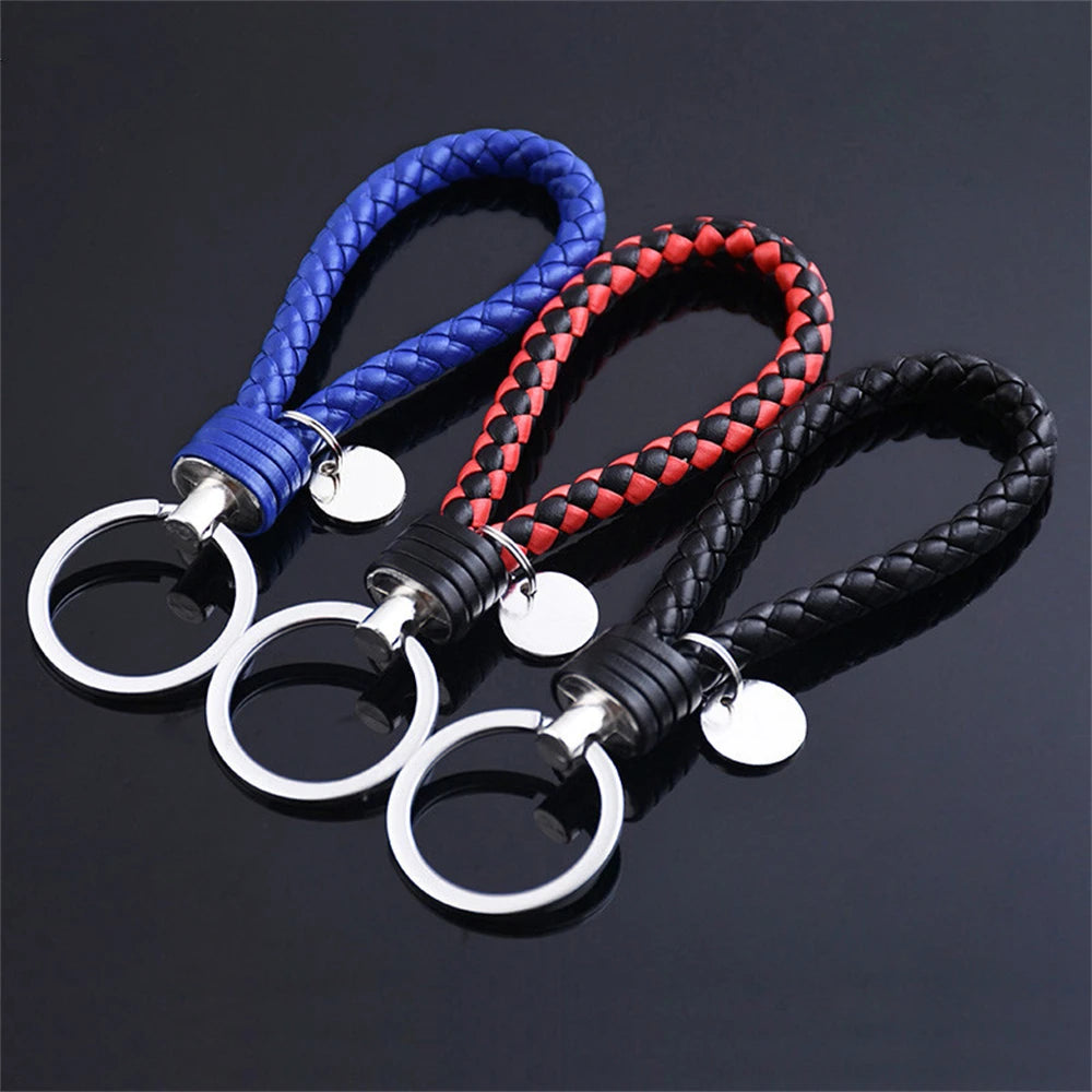 1 PCS PU Leather Braided Woven Rope Keychain