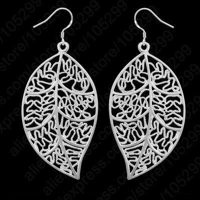 Promotion Silver Color Jewelry Sets For Women Leaves Pendant Earrings