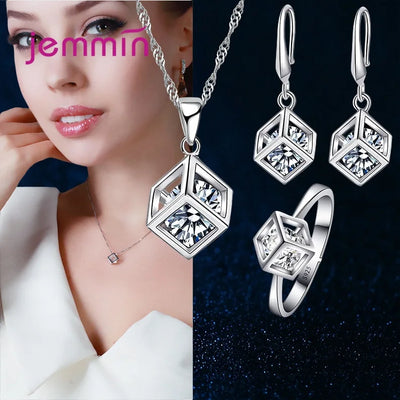 Silver  Jewelry Sets For Ladies Wonderful Engagement Party Pendant Necklace Hoop Earring