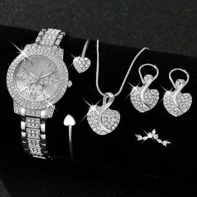 Women's Quartz Watch Gold Luxury Women Ring Necklace Earring