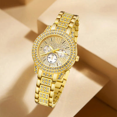 Women's Quartz Watch Gold Luxury Women Ring Necklace Earring