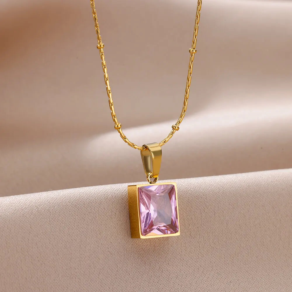 Square Zircon Necklace for Women