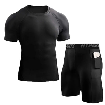 Men's Sport Tracksuit Summer Compression T-Shirts+Short Sportswear Gym fitness