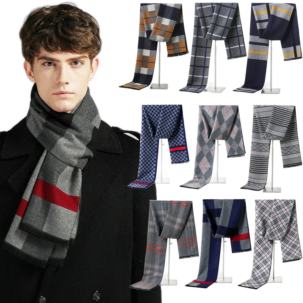 Luxury Brand Winter Plaid Cashmere Men Scarf Warm Checked Pashmina Neck Scarfs