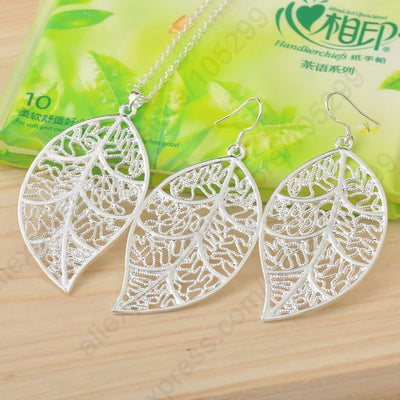 Promotion Silver Color Jewelry Sets For Women Leaves Pendant Earrings