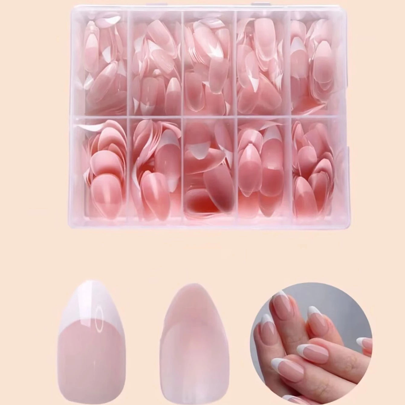 120pcs -box Almond  White French Fake nails for Stylish Women & Girls,