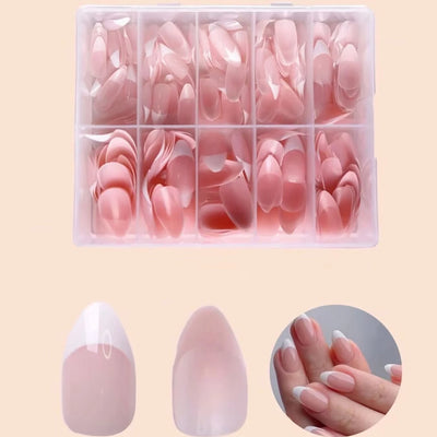 120pcs -box Almond  White French Fake nails for Stylish Women & Girls,