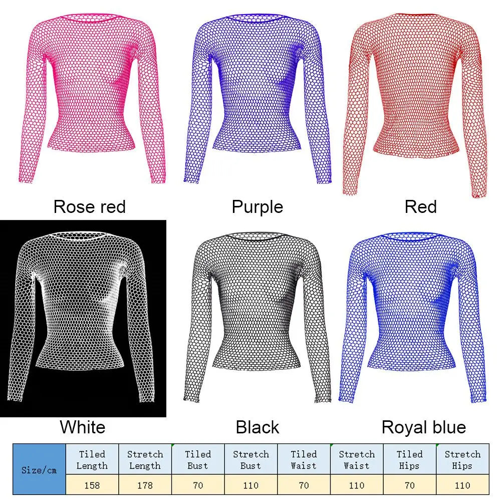 Long Sleeve Tops Mesh Nightwear Night Dress Bodystocking Sexy Lingerie Hollow Out Fishnet