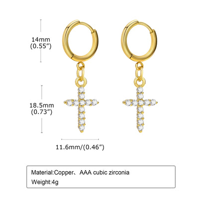 Gold Color Cross Earrings for Women Men,