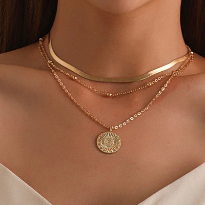 Silver Color Multi-layer Flowers Pendant Necklace