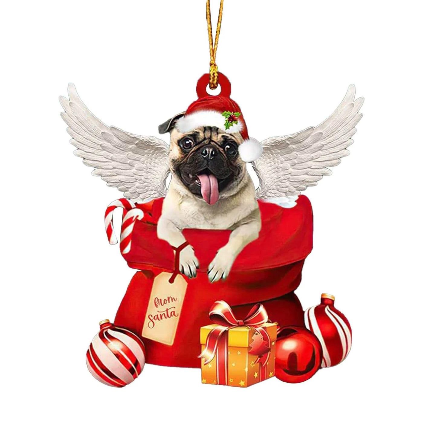 Sleeping Pug Dog Christmas Tree Car Accessories Decoration Hanging Pendants