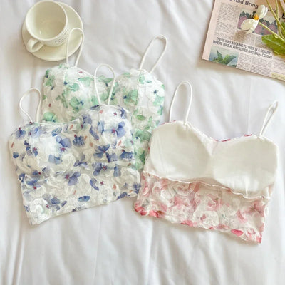 Rose Floral Lace Crop Tops Women Bra Mesh Tube Top