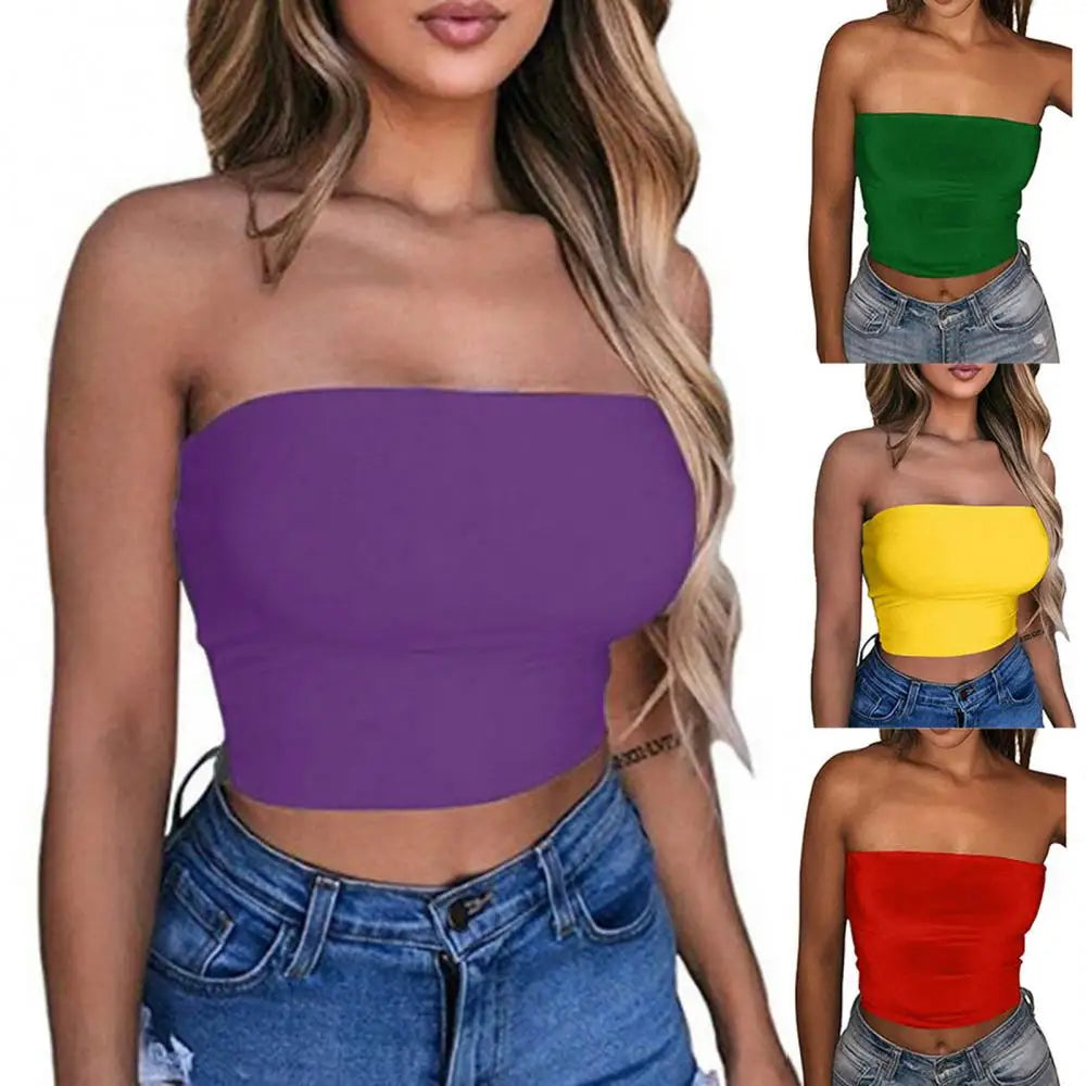 Women Solid Color Tube Tops