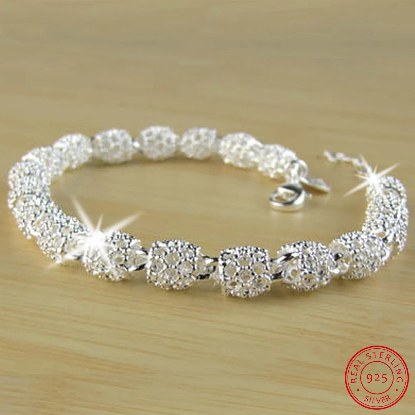 925 Silver Flower Beads Charm Bracelets For Women