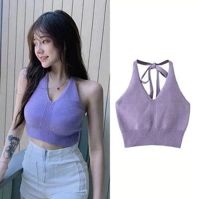 Short Knitted Crop Tops New Knitted High Stretch Sexy Tank Top