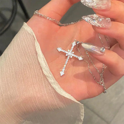 Silver Color Necklaces For Women CZ Zirconia Cross Pendant