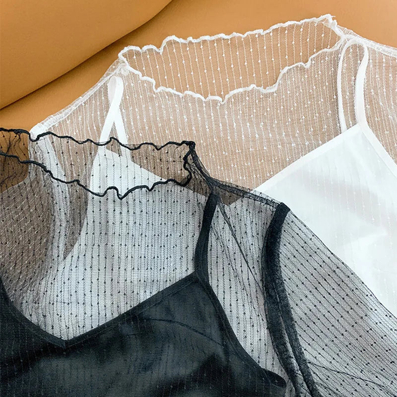 Transparent Mesh Ladies Tops Sexy Women