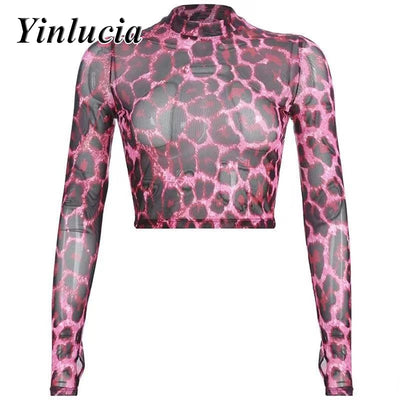 Pink Leopard Elastic Slim Tee printed tops