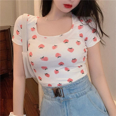 Korea Sexy Sweet Cute Strawberry Graphic Tees Tshirt For Girls