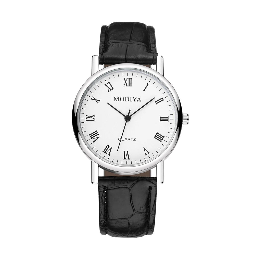 Casual Round Dial Watch Leather Strap Quartz Wristwatches