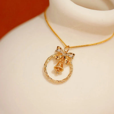 Solid silver S925 women's jewelry, bow, jingle, circle, sweet necklace,
