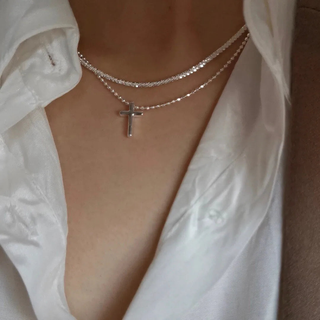 Silver Color Sparkling Necklace For Women Trendy Clavicle Chain