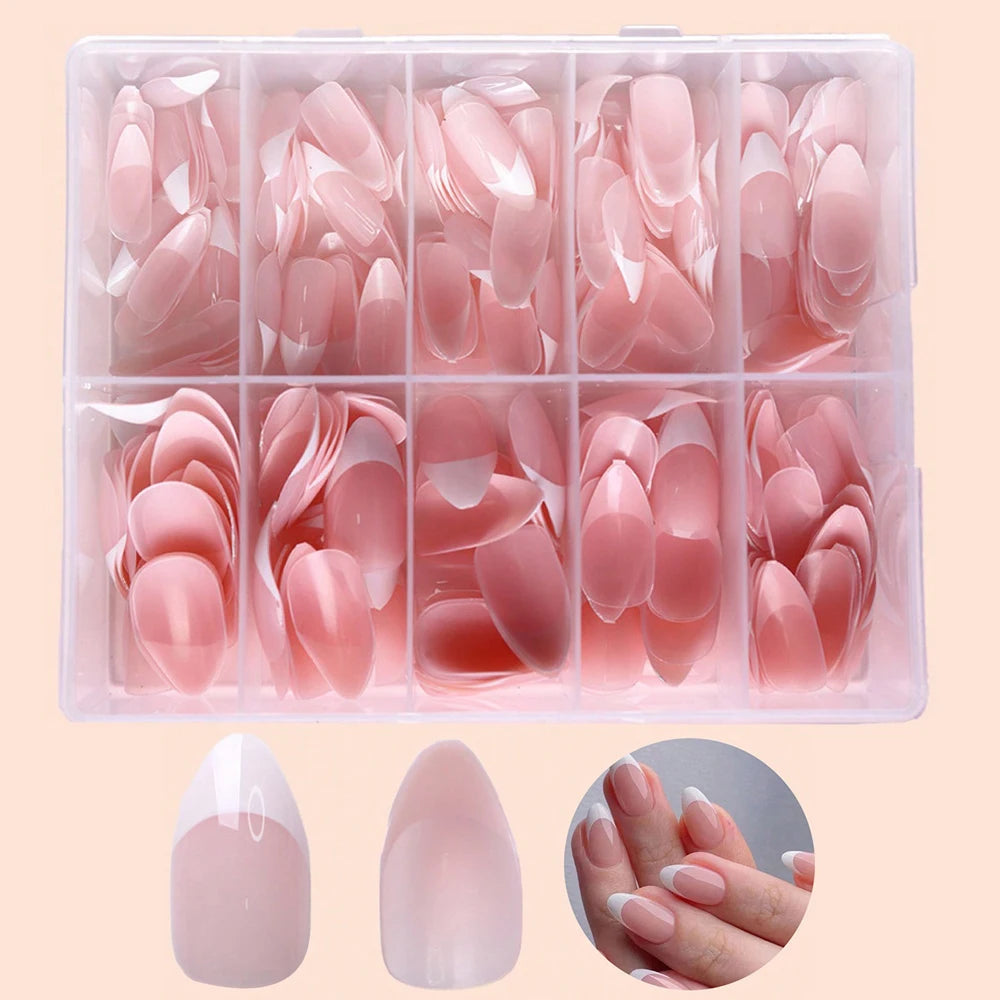 360/150pcs/box Nude Pink Almond French False Nails