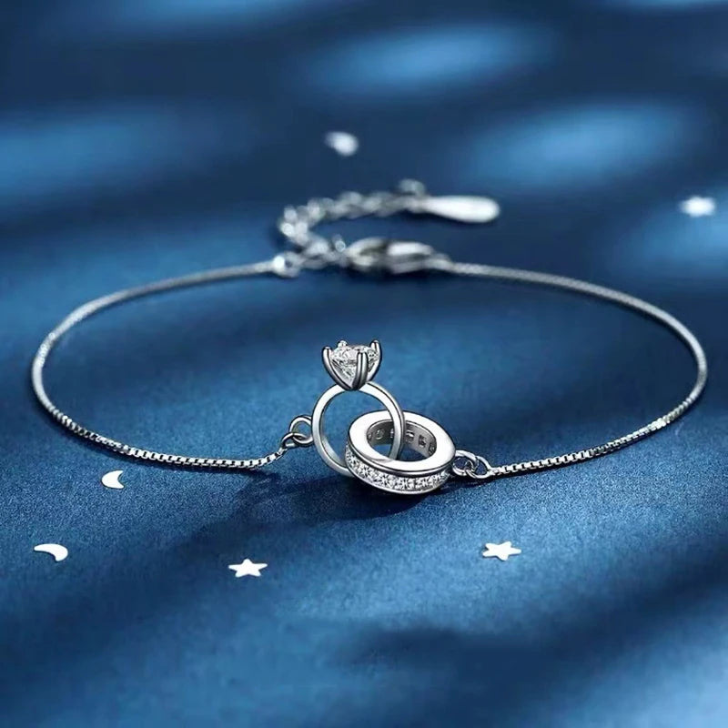 Sterling Silver Color Bracelets for Women Zircon Rings