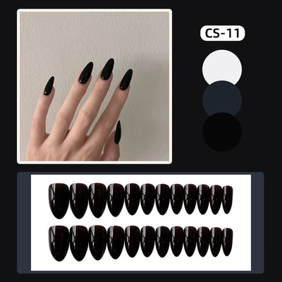 24pcs Glossy Black False Nails Nude Color Short Almond European Wearable Fake Nails
