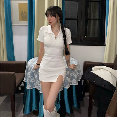 Women Solid Color Preppy Style Dress