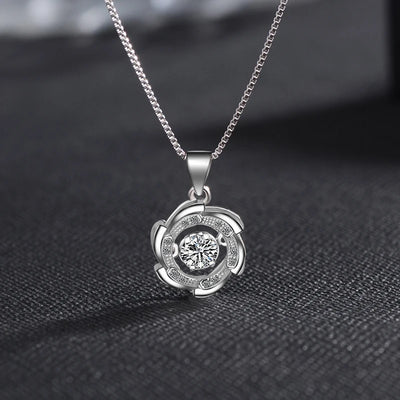 Women Jewelry Elegant Can Dance Rhinestone Round Windmill Pendant Necklaces